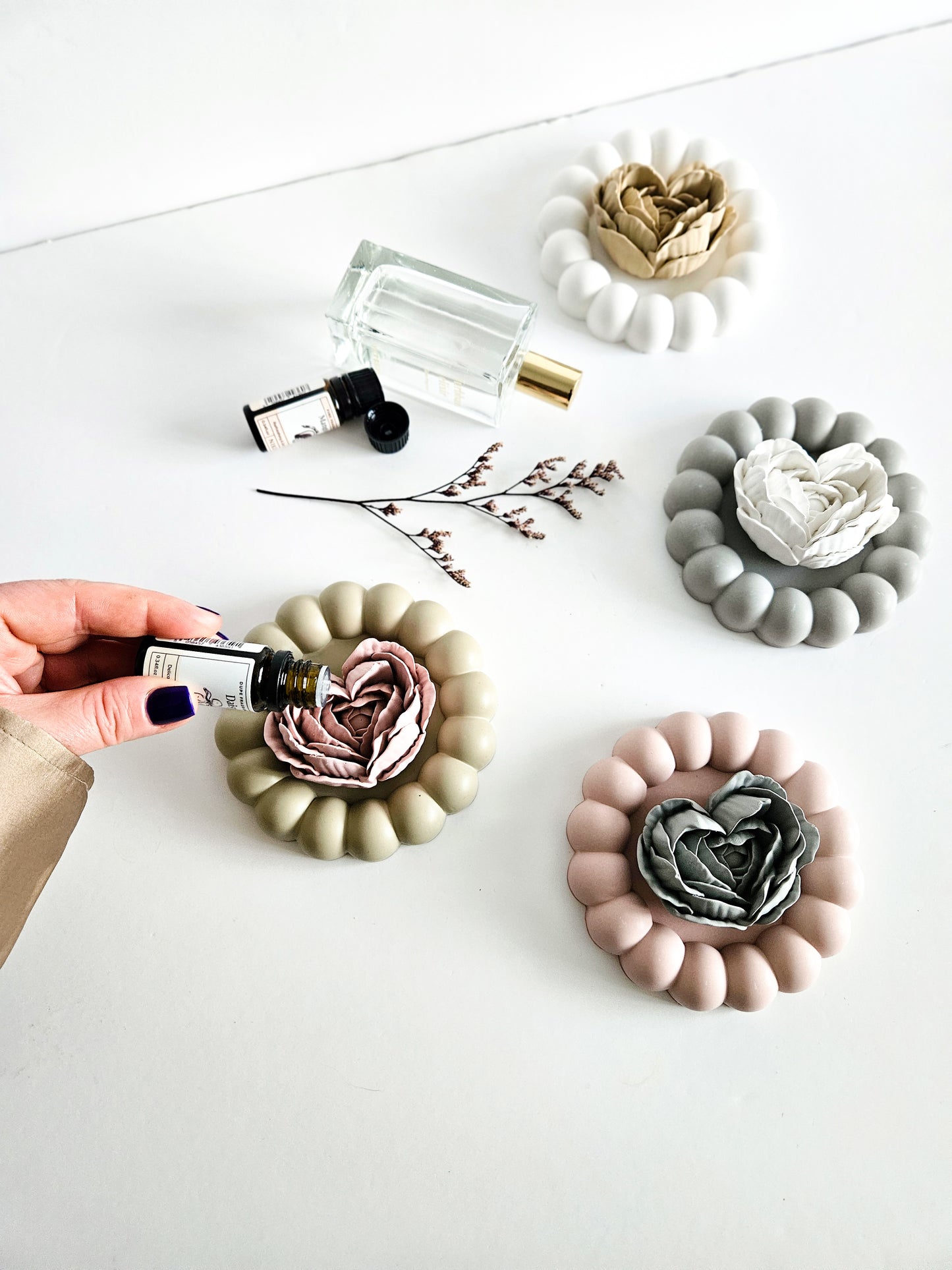 Heart-Shaped Rose Diffuser and Chunky Bubble Coaster Set