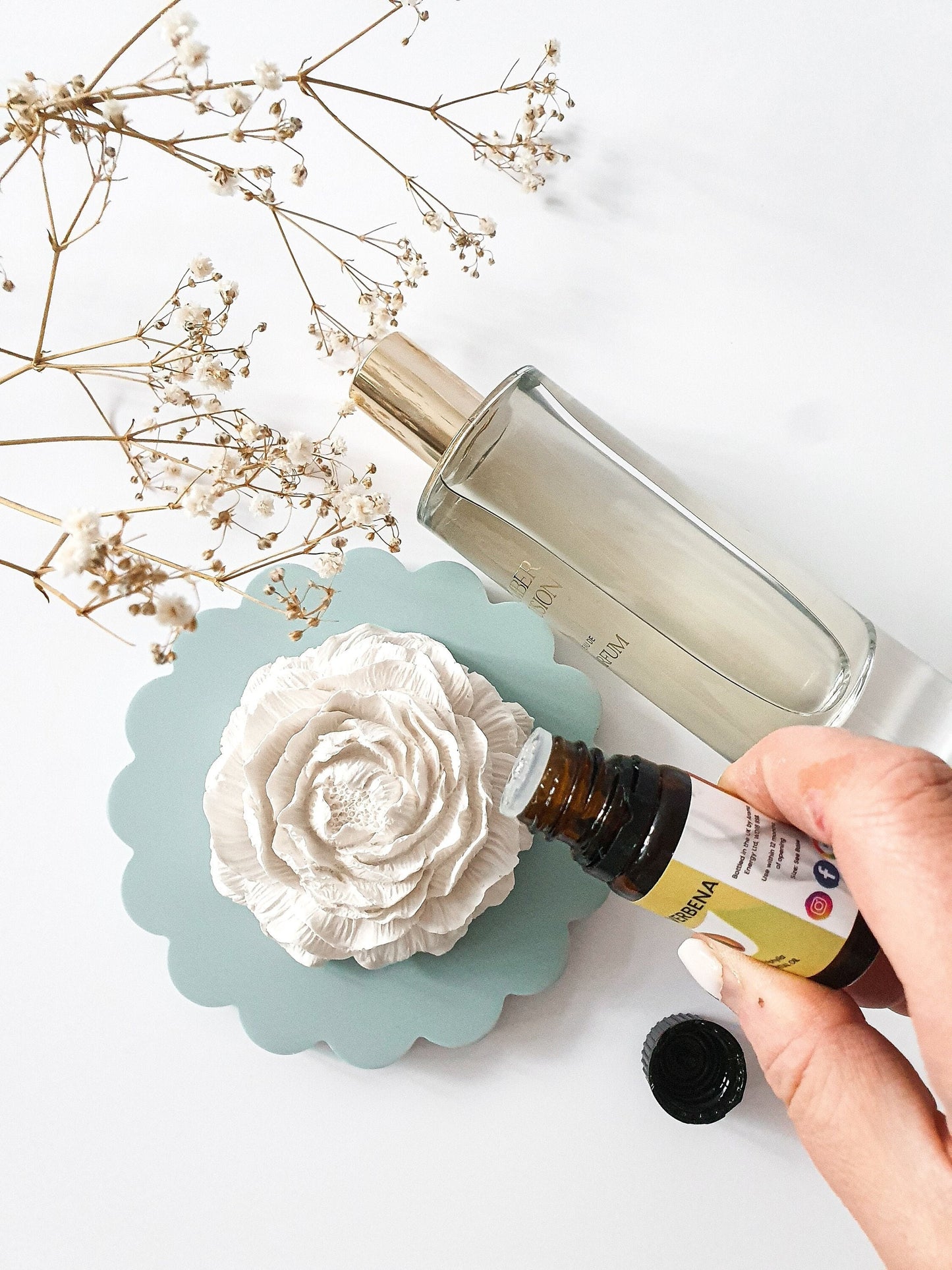 YESOstudio Peony Stone Diffuser and Scallop Coaster Set An Elegant Gift for Any Occasion