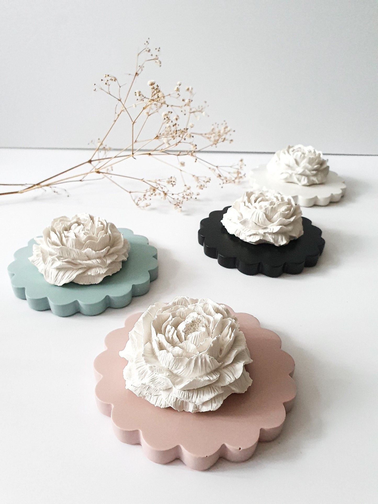 YESOstudio Peony Stone Diffuser and Scallop Coaster Set An Elegant Gift for Any Occasion