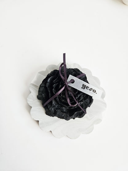 Charcoal Peony Diffuser with Scalloped Coaster in Grey Marble Effect