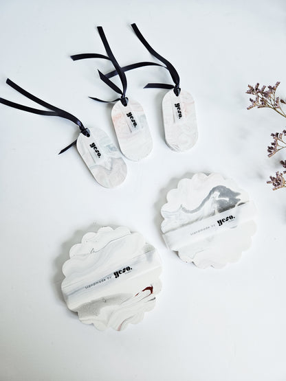 Soft & Subtle Marble – Set of 3 Oval Aroma Stone Tag Diffusers