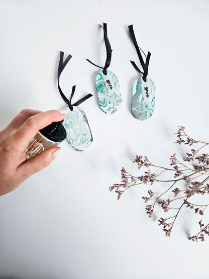 Bold Grey & Green Marble – Set of 3 Oval Aroma Stone Tag Diffusers