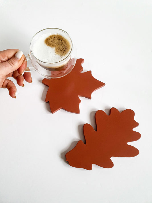 Autumn Leaf Drink Coasters Set of 2 - Maple and Oak Mix